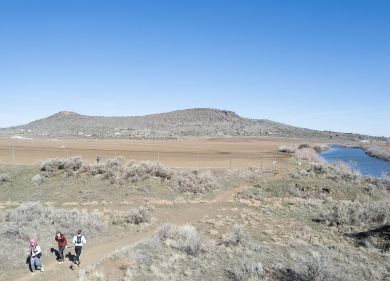 North Menan Butte Shot of the course and runners during race day, scenic view of Snake river