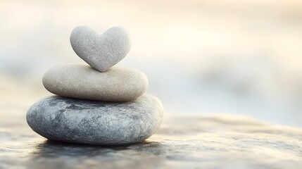 a stack of stones with a heart shaped stone