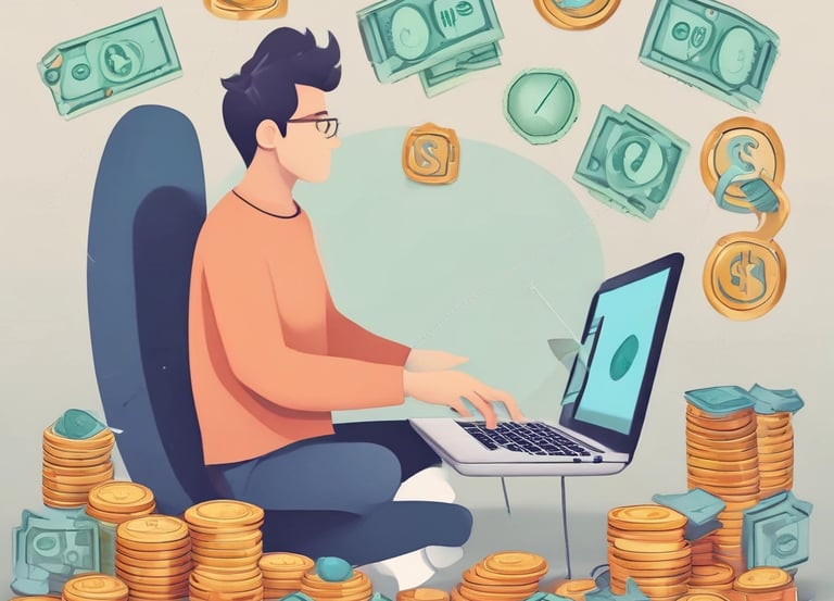 a bitcoin sitting on top of a pile of money