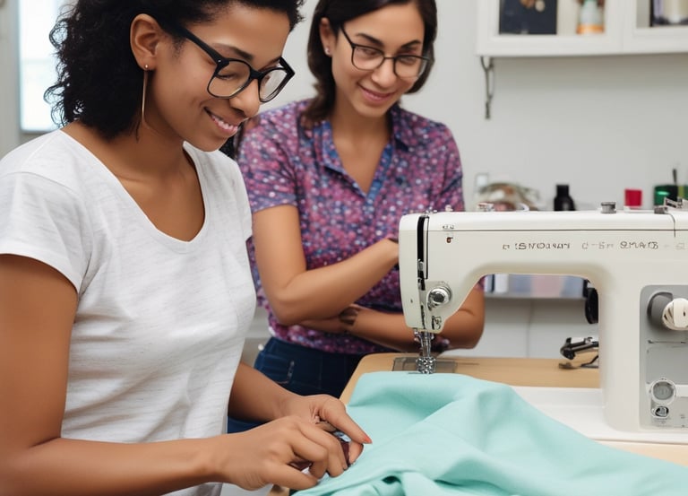 A cozy classroom setting with students engaged in sewing activities.