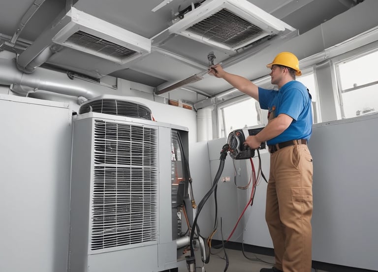 A technician servicing an HVAC unit.