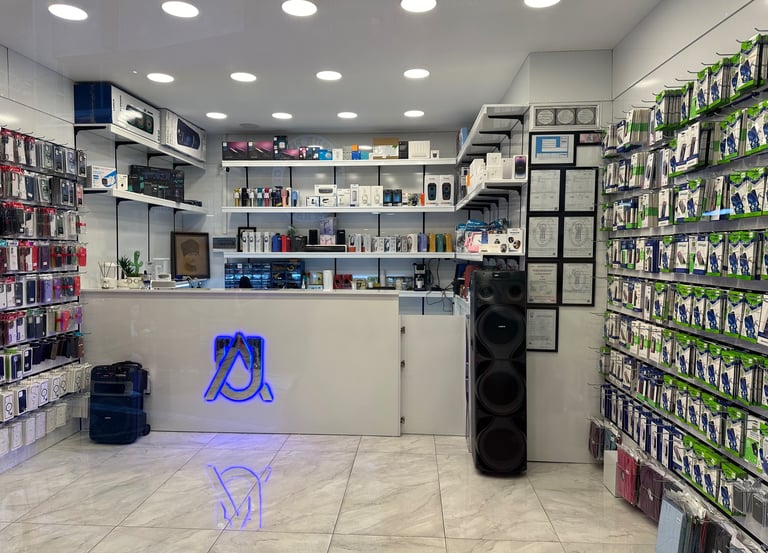 a store with a lot of electronics and electronics