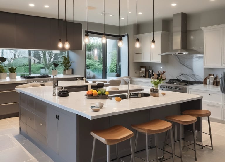 A tall building features a large advertisement promoting rental opportunities. The lower part of the scene includes playground equipment and a parked white van. The sky above is partly cloudy, creating a contrast with the building.