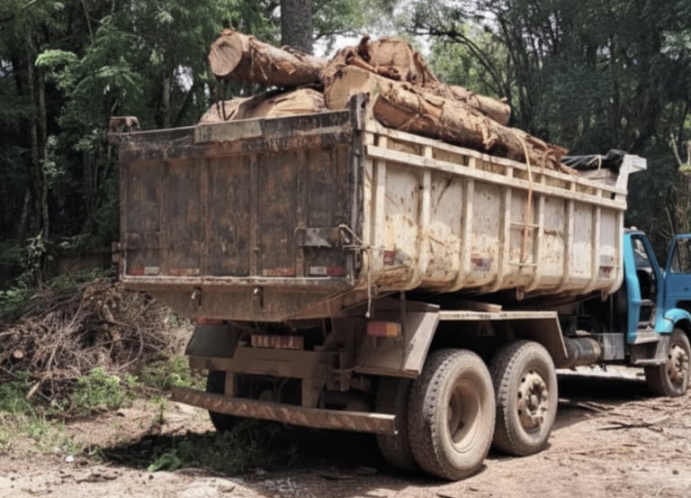 a truck with a large pile of wood logs in the back of it