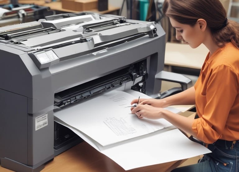 A cozy print shop with a busy copier, laminator, and binding machine in action.