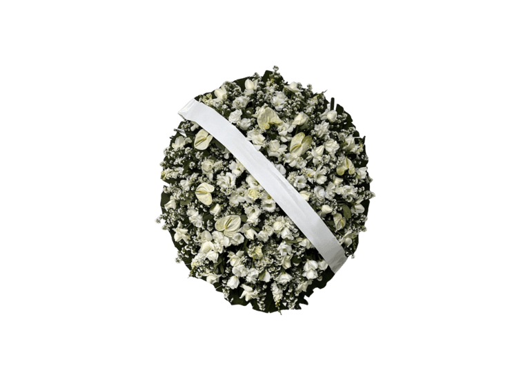 imagem mostra coroa de flores B especial branca da consolare são paulo