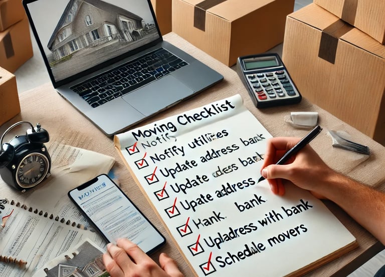 moving checklist from Leovan Removals on the desk surrounded with removal boxes