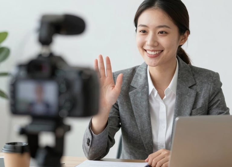 A creative workspace with a storyboard, camera, and editing tools ready for video production.