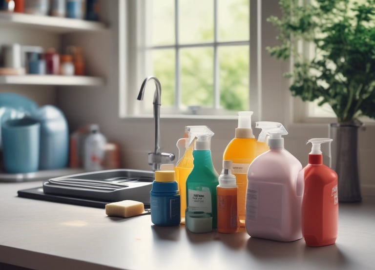 A person in a cleaning uniform is pushing a floor cleaning machine in front of a large wall made of blue-tinted glass blocks. The shadowed silhouette of another person is visible in the foreground, captured mid-step, creating a dynamic sense of motion.