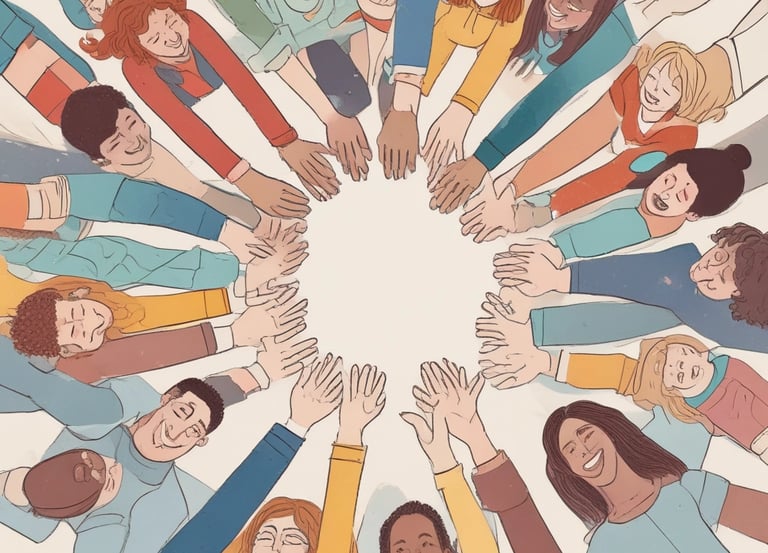 A diverse group of people collaborating around a table with laptops and notebooks.