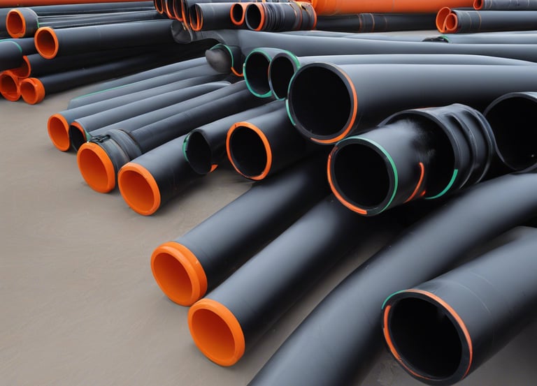 a bunch of HDPE pipes with orange pips on them