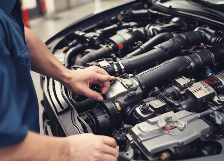 a man is working on a car's engine