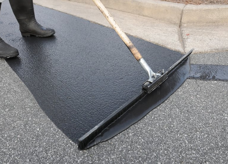 Spreading our high quality emulsion sealcoat product to a parking lot