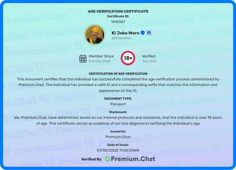 age and identity verification for Premium.Chat application