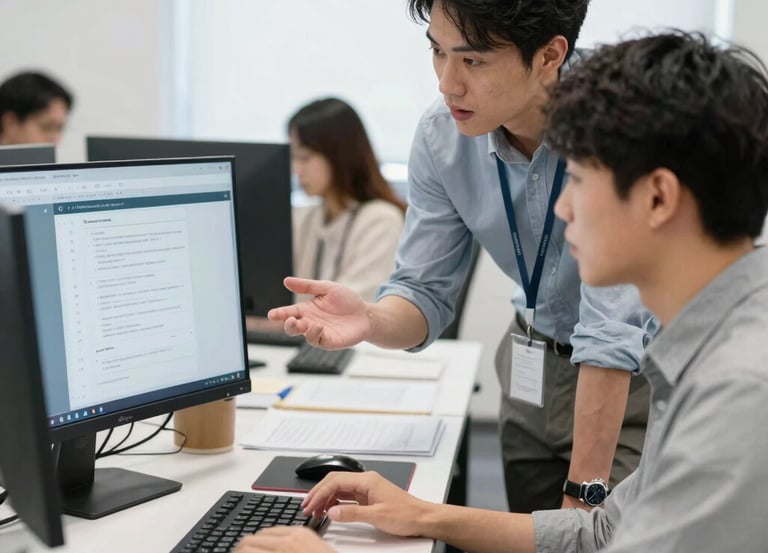 A hand holding a thermal scanner is pointed towards a rack of computer servers. The servers are illuminated with blue LED lights, giving a technological and futuristic feel.