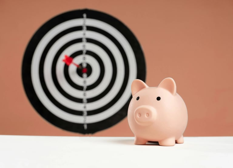Piggy bank next to a bullseye dart symbolizing finding the best mortgage rates