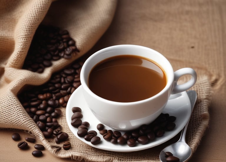 A package of coffee labeled 'DEVOCIÓN', featuring details about its Colombian origin, including variety, region, altitude, and flavor notes. The package is placed on a rustic wooden surface.
