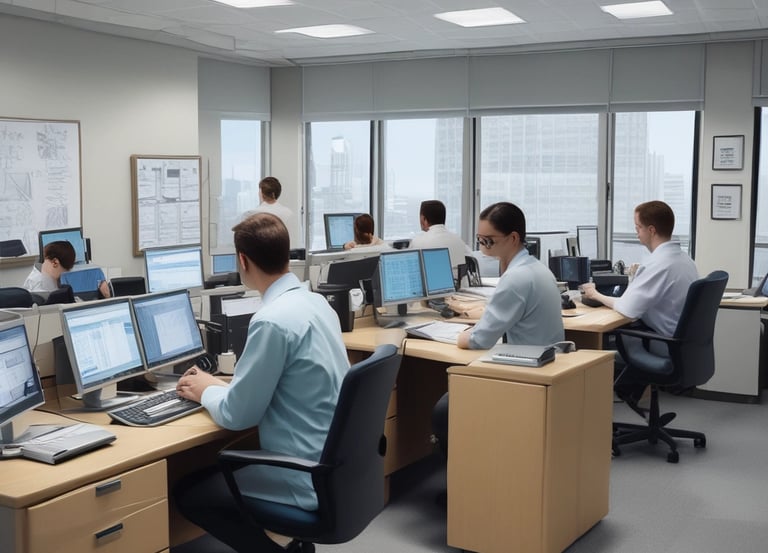 A modern office environment with accounting professionals at work.