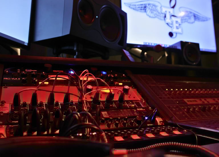 Mixing rack on studio desk at Troit Ent. Studios