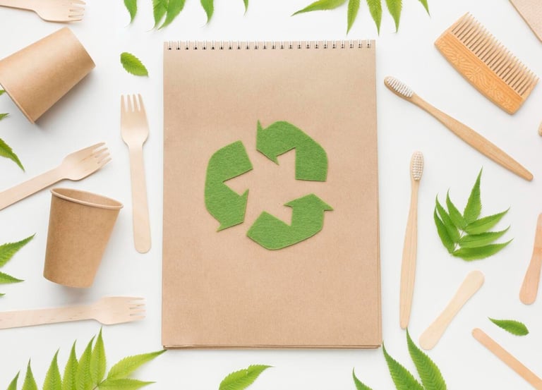 Saudi Food Registration Eco-friendly packaging with green leaves and recycling symbols