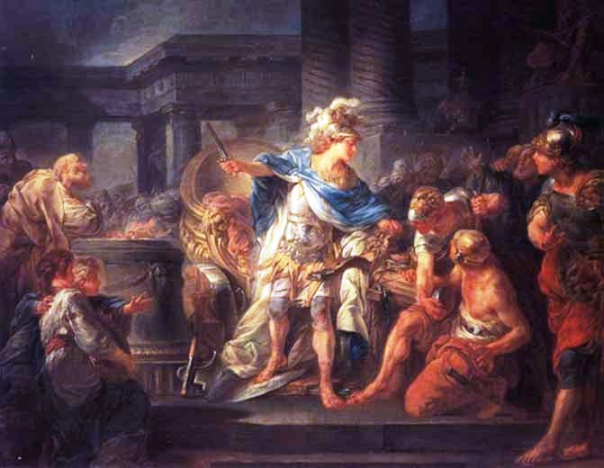 Alexander_cuts_the_Gordian_Knot, Jean-Simon Berthélemy(1767). By kzu.ch. Alexander the Great - Wikip