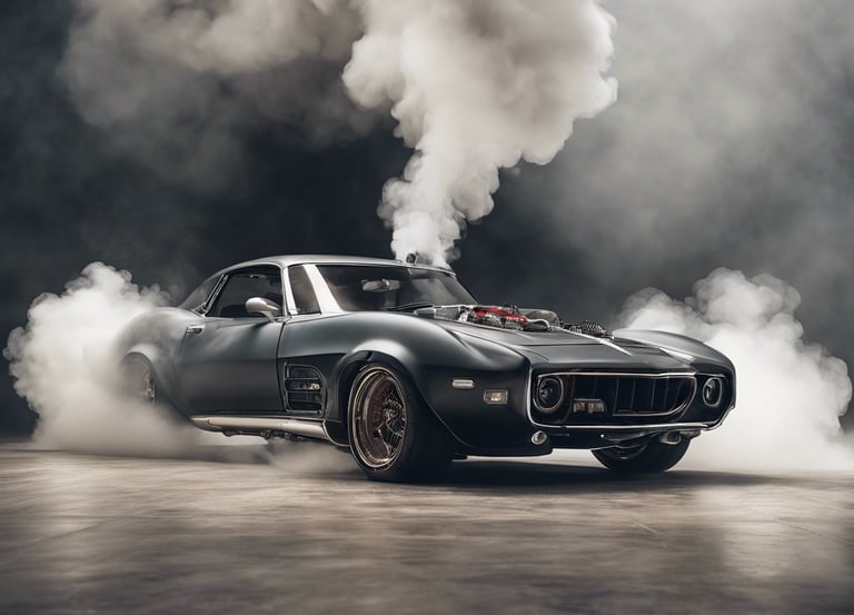 a car with smoke coming from the rear tires