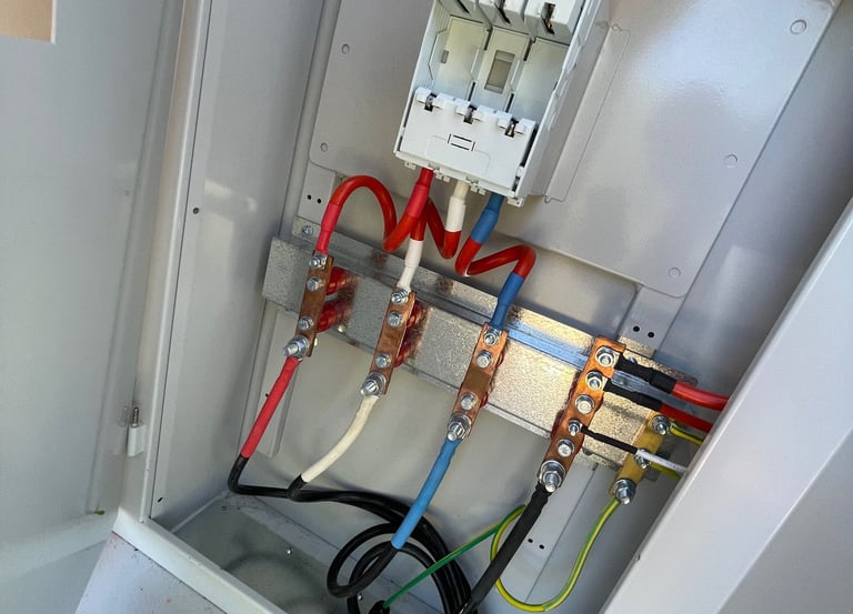three phase consumer mains entering industrial metering cabinet ready for connection
