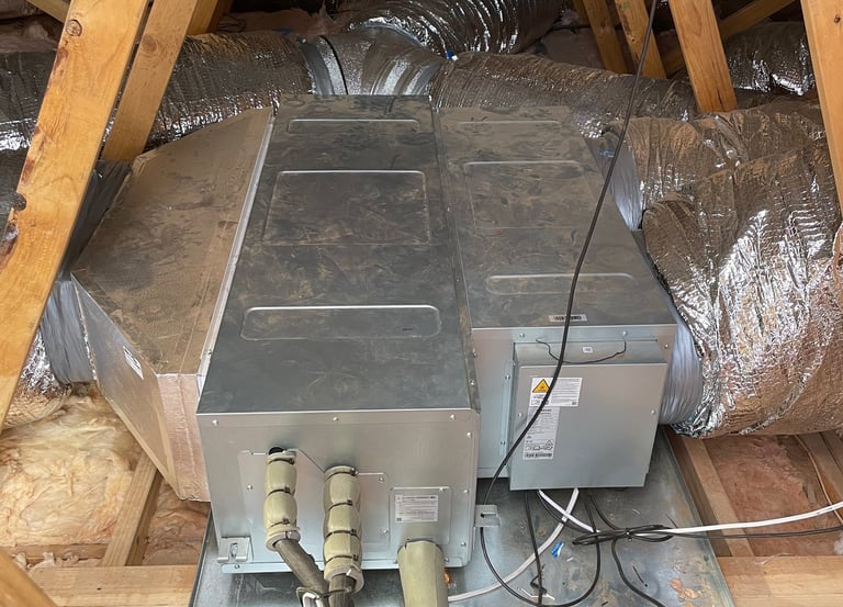 Samsungs ducted reverse cycle air conditioning indoor unit with ductwork in ceiling space