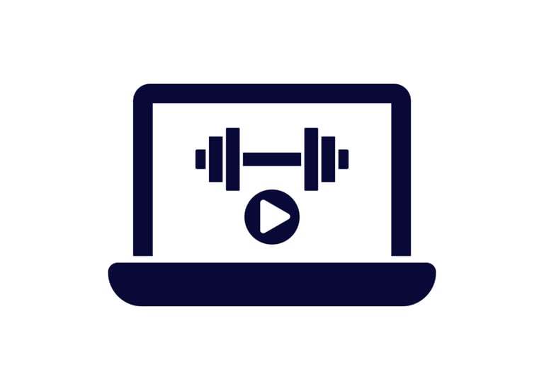 An illustration of a laptop with a dumbbell as the background