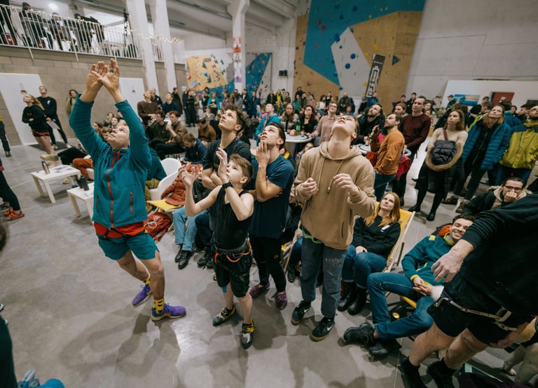 a group of people getting ready to climb