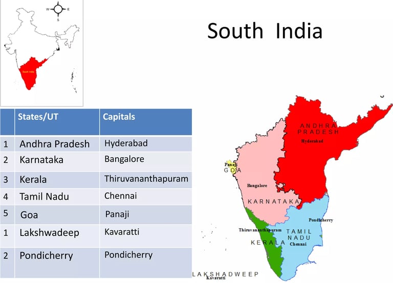 a map of south asia with the states of india