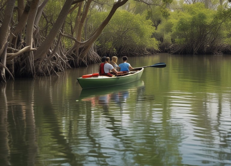A vibrant kayaking in alleppey through clear blue waters.