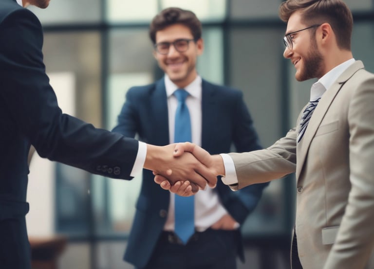 A modern real estate agent showing property listings on a digital tablet in an office.