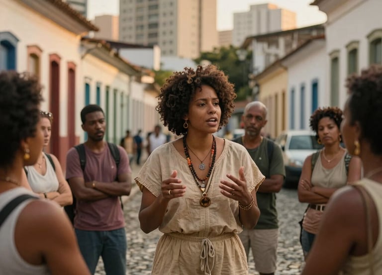 A vibrant street scene in São Paulo showcasing Afro-Brazilian cultural expressions during a guided tour.