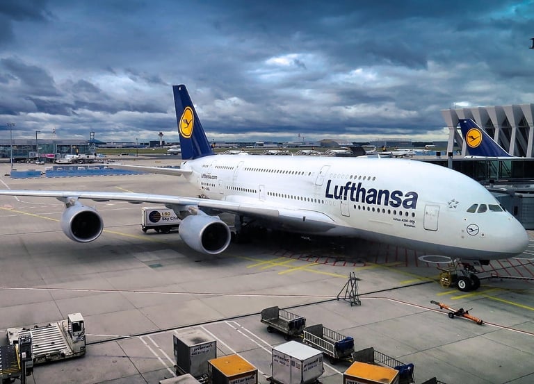Lufthansa Airbus, A380, Plane at airport