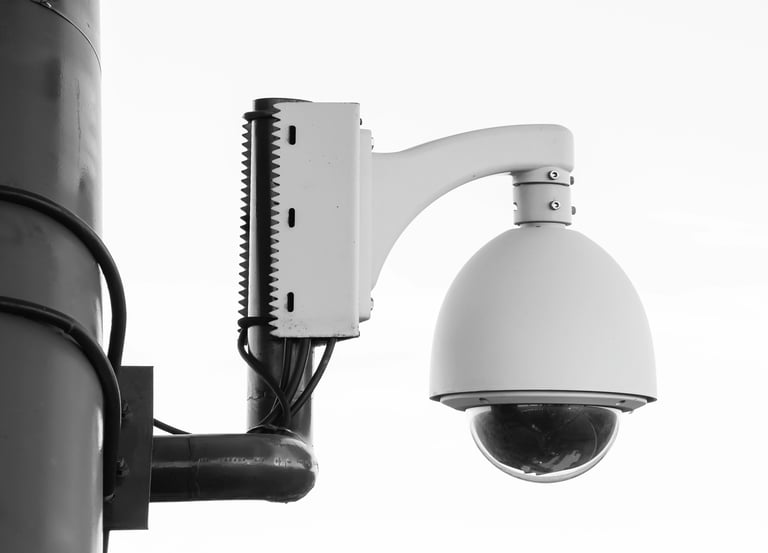 a camera mounted to a pole with a camera attached to it