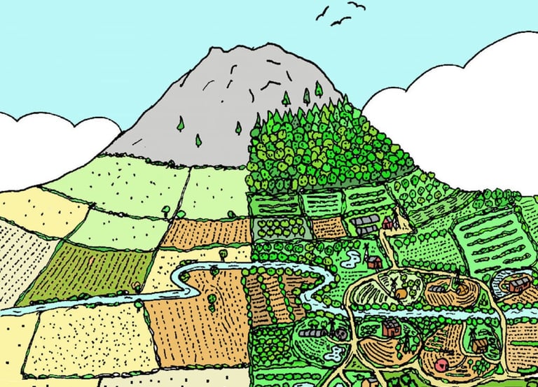 Regenerative farming on mountain design through organic and permaculture