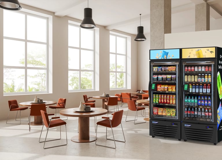 a business lunch area with a 4 vending machines