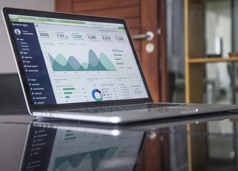 laptop with graphs on screen