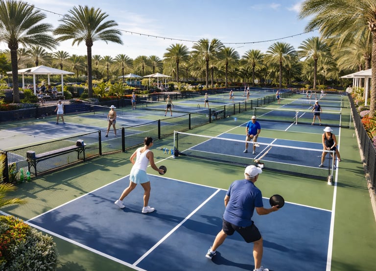 pickleball court outdoor venue with mixed doubles play