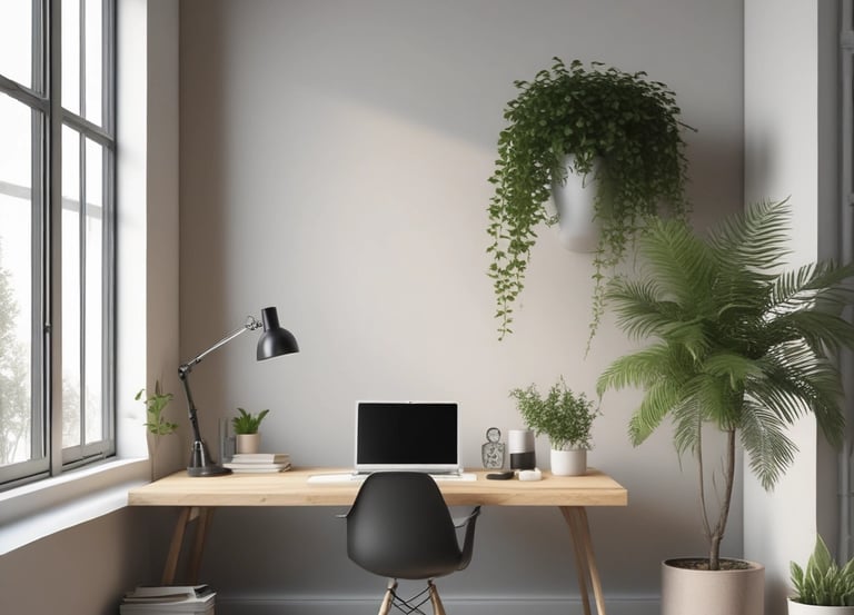 A friendly web designer working on a laptop with sketches of website layouts around.