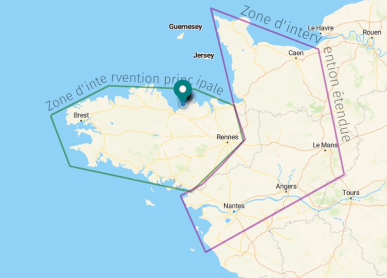 Zone d'intervention de l'entreprise Arnaud Sépultures Végétalisée