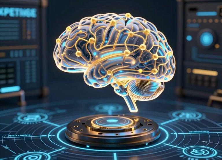 A sleek digital blueprint overlaying a city skyline, symbolizing AI integration powering growth.