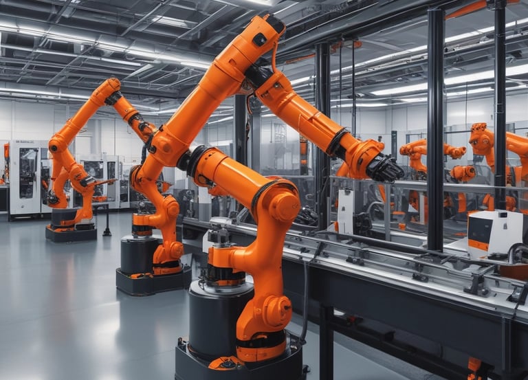 A modern industrial control panel with illuminated buttons and wiring in a clean factory setting.