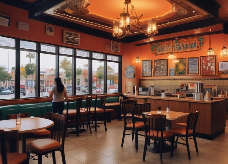 A vibrant dining area filled with happy customers enjoying colorful Latin American dishes.