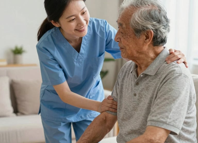 A caring medical professional consulting with a patient in a bright clinic room.