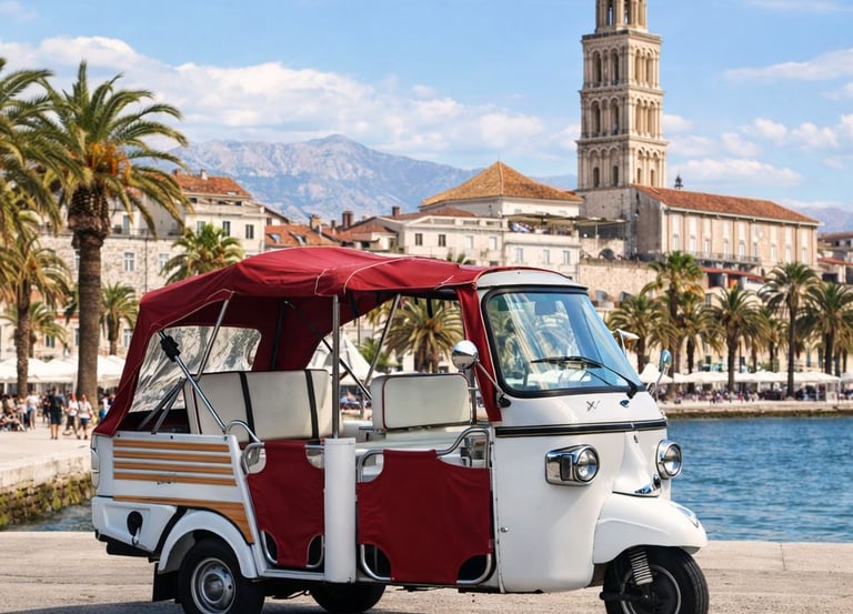 retro tuk tuk tour in Split with panoramic view