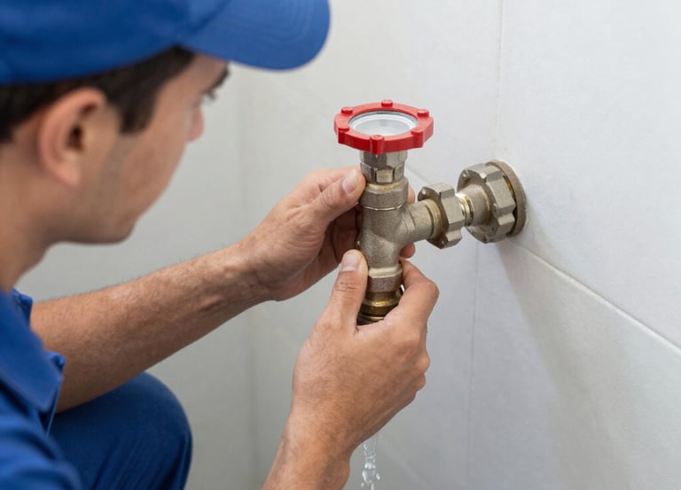 A professional plumber fixing a leaking pipe in a modern Valencia home.