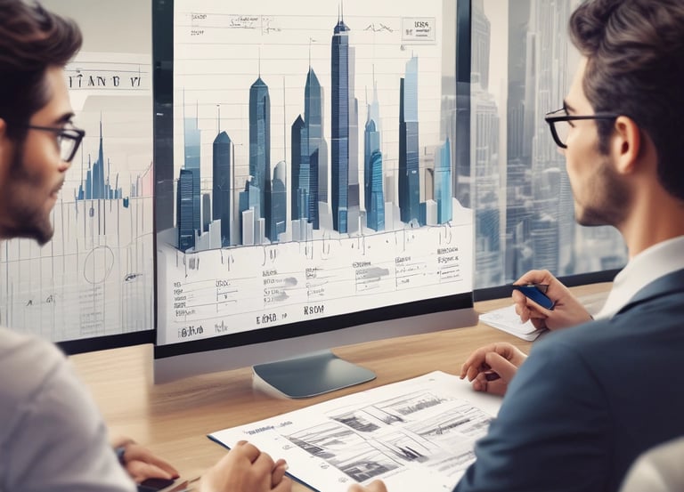 A professional consultant discussing Dubai property options with clients in a modern office setting.