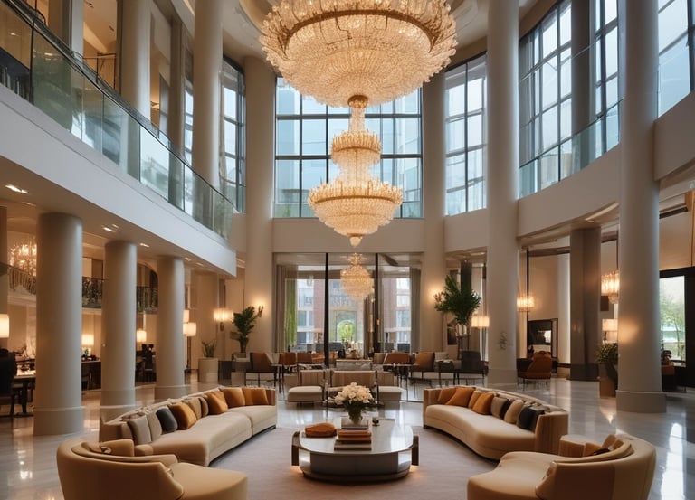Elegant hotel lobby with gold and black accents reflecting Monaco’s luxury.